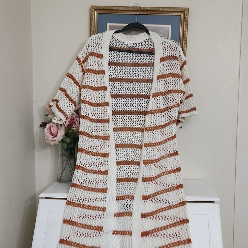 Crotchet Long line Cover Up Duster Photo's Medium Beach Cruise Vacation - Picture 11 of 11